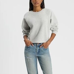 Express Light Gray Boxy Fleece Crewneck Sweatshirt Size: XS